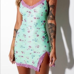 Bodycon Dress in mesh Bloom Lime